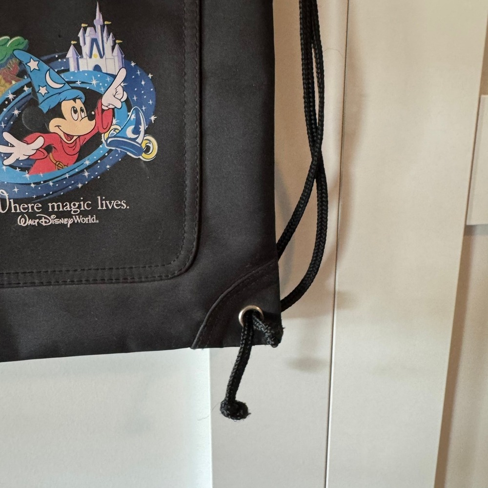 Vintage Disney World Sorcerer‎ Mickey Drawstring Backpack Bag Black - Picture 6 of 12